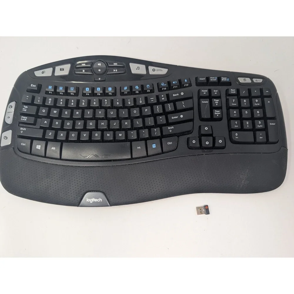 Logitech K350 Wave Wireless Ergonomic Keyboard Unifying Receiver Black Dongle